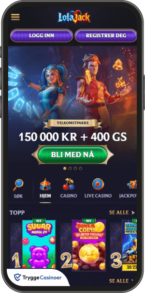 brukergrensesnittet i lolajack mobilkasinoets lobby