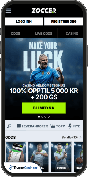 brukergrensesnittet i zoccer mobilkasinoets lobby
