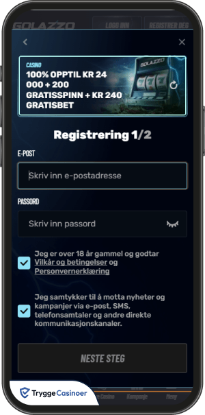 registreringsskjema for golazzo casino