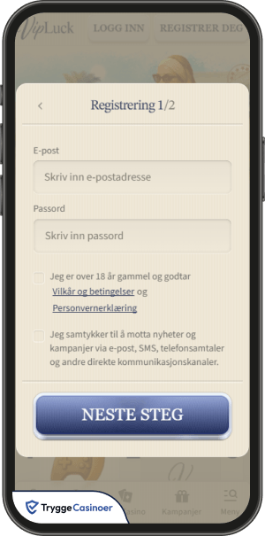 registreringsskjema for vipluck casino