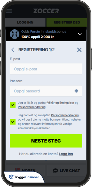 registreringsskjema for zoccer casino