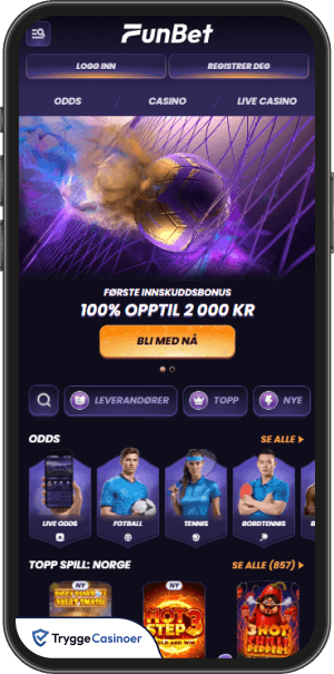 brukergrensesnittet i funbet mobilkasinoets lobby