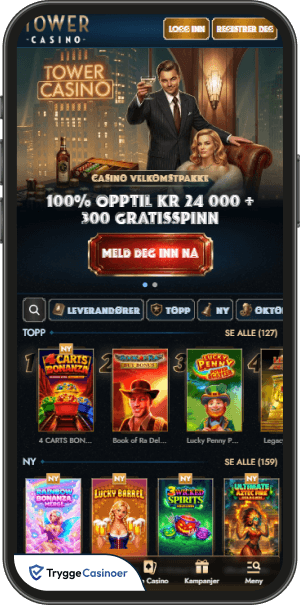 brukergrensesnittet i towercasino mobilkasinoets lobby