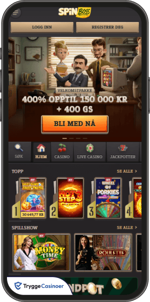 brukergrensesnittet i spinboss mobilkasinoets lobby