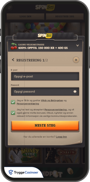 registreringsskjema for spinboss